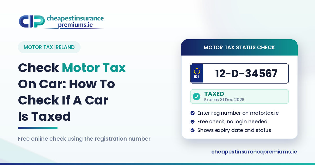 Motor tax status check showing an Irish registration plate with a taxed result and expiry date
